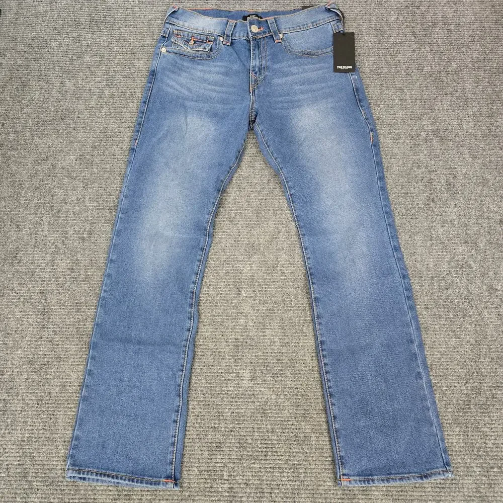 True Religion Ricky Big T Jeans Mens 32x34 Medium Wash Relaxed Straight Flap NWT